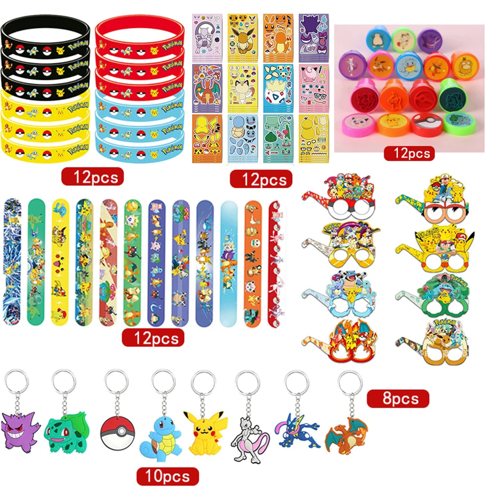 Birthday Party Favor Supplies Pik chu Braclet Keychain Stamp Mask Set for Birthday Party Bag Classroom School Reward Prize Gift