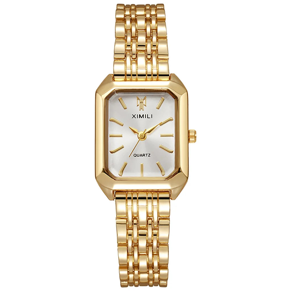 Luxury 2025 New Ladies Quartz Watch Fashion Simple Square Gold Women's Stainless Steel Clock Commercial Wristwatches Gifts