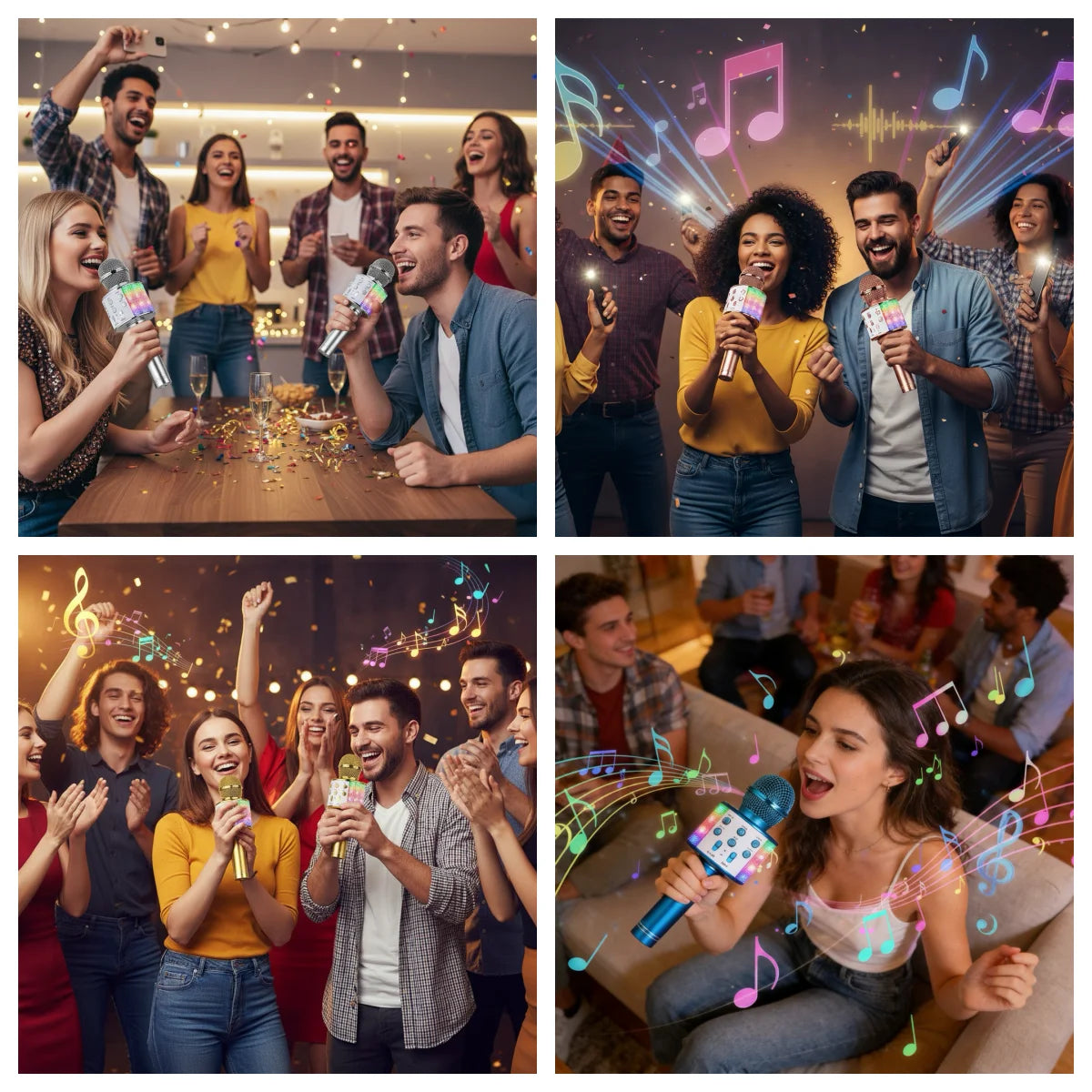 Fun Karaoke Microphone Speaker for Adults Kids, Wireless Bluetooth, Voice Changer, Echo Effect, LED Lights Microphone for Party