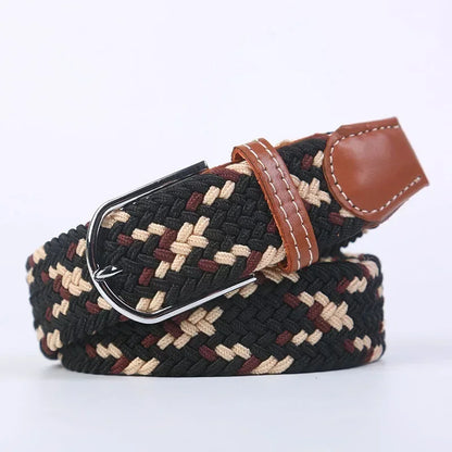 Women Casual Knitted Elastic Belt Pin Buckle Webbing Strap Woven Canvas Braided Stretch  - Belts for Men