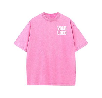 European washed retro round neck short sleeved shirt for men and women, 100% pure cotton, customizable logo