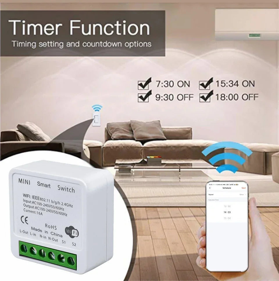 Tuya WiFi Smart Switch 16A 20A RF 433Mhz Relay Breaker Module 2-Way Control Smart Life App Remote Works with Google Home Alexa