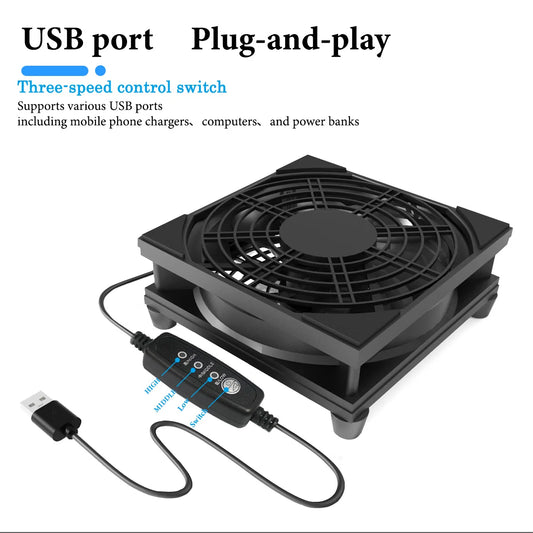 Home Router Cooling Fan For Ipad USB-Powered Silent Computer Fan 3-Speed Adjustable Silent  Fan Cooling with Controller