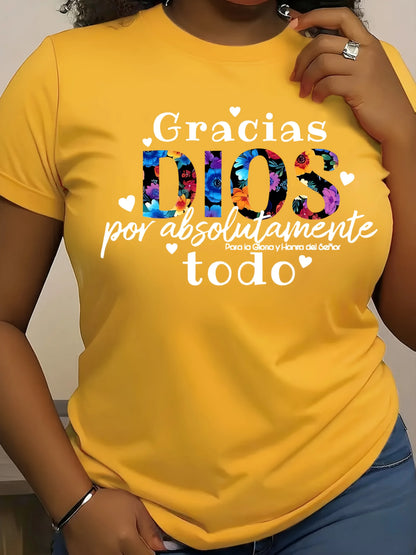 Gracias Dios Women's Tee - Spanish Gratitude Quote Graphic, Faith-Inspired Print for Casual Daily Wear
