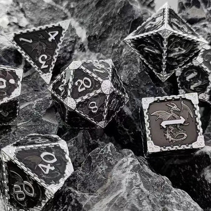 7 Pcs Cosplay D4-D20 DND Brass Gold Polyhedral Sharp Edge Casino Dice Rpg Table Board Game Tray Gem Stone Dragon Metal Steel Set
