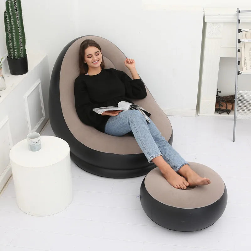 New Inflatable Plush Sofa For Lazy People Foldable Foot Sofa Bed Outdoor Convenient Lying Chair With Feet Bench Hot
