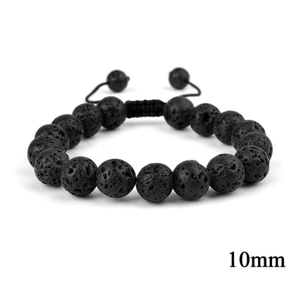 6mm 8mm 10mm Natural Stone Bracelet, Tiger Eye Agate Lava Bead Unisex Adjustable Handwoven Boho Jewelry Gift for Men Women