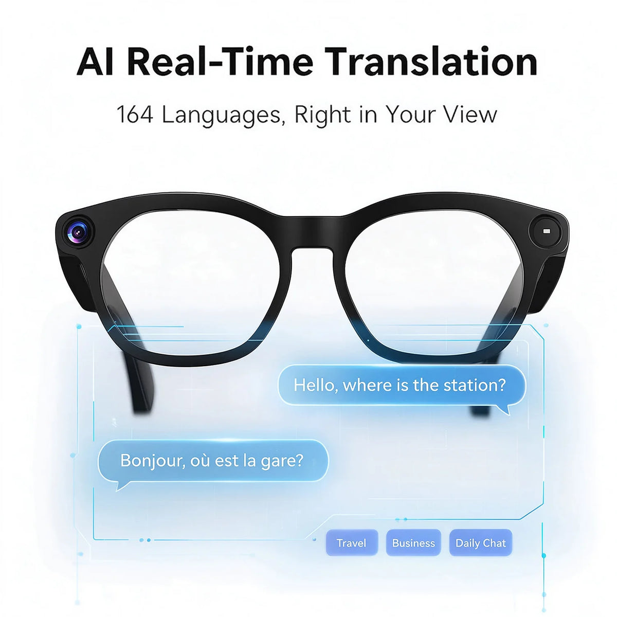 CY03 AI Smart Glasses with Camera 1600x1200 Video Recording Open-Ear Bluetooth 5.3 Headphones Real-time Translation Touch Contro