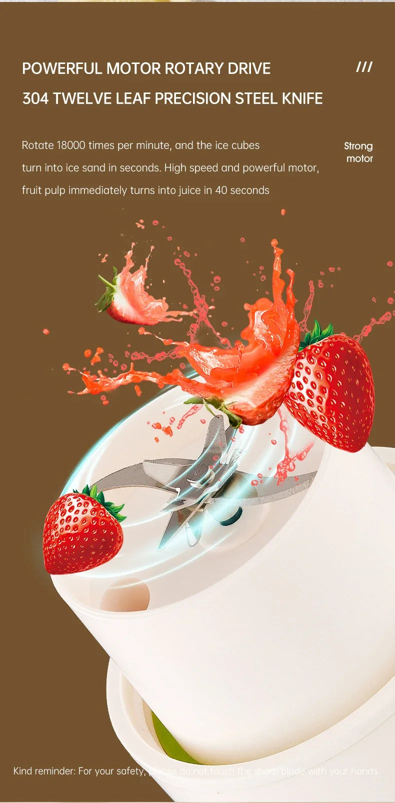 Portable Electric Juicer Cup 350mL for Smoothies Shaved Ice Juices12 Blade Stainless Steel Blender with Wireless Charging