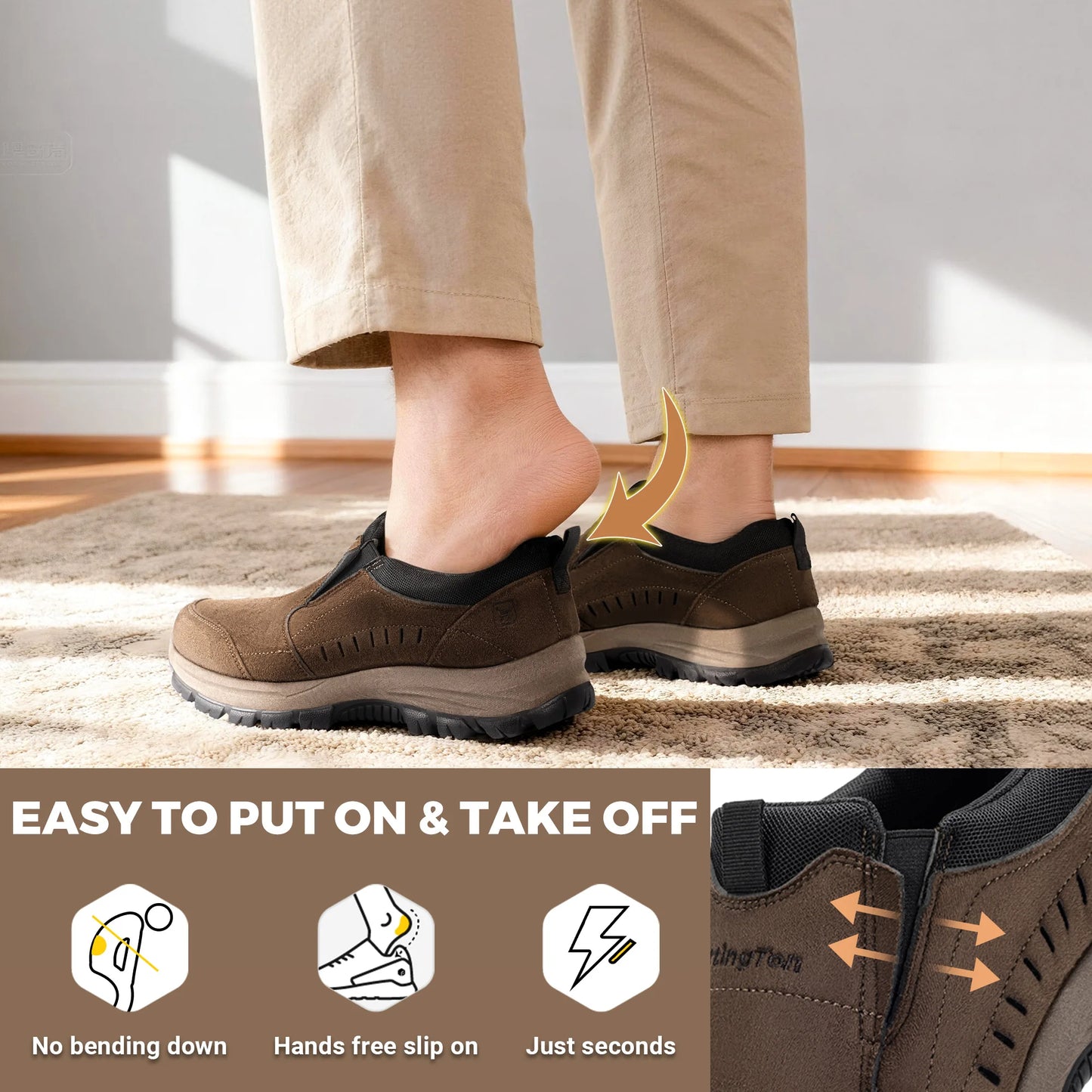 Men'S Slip On Shoes Hiking Go Walking Shoes Loafers Lightweight Comfortable Shock Absorption For Outdoor All-Day Comfort