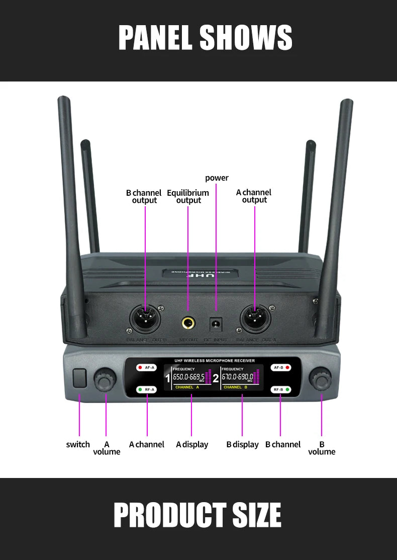 Wireless Microphone Handheld Dual Channels UHF Fixed Frequency Dynamic Mic For Karaoke Wedding Party Band Church Show