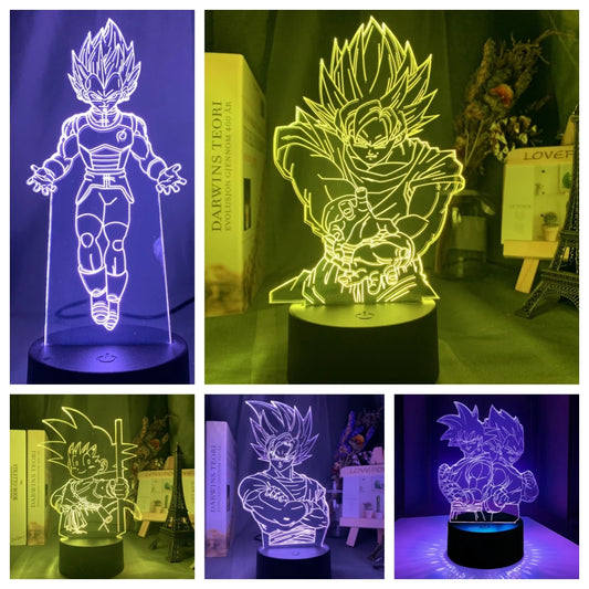 Dragon Ball Z Anime Figures Goku Vegeta Gohan Broly 3D Lamp PVC Action Figures Toys for Children Trunks Buu Super Saiyan Gifts