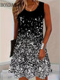 Women Floral Print Casual Elegant Round Neck Sleeveless Dress Beach Dress Sundress Holiday Loose Boho Female Clothing Plus Size