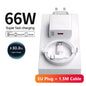 6A 66W Super Fast EU Wall Charger For Huawei Mate 40 50 60 P50 Nova 8 9 10 Honor 90 100 X7 X8 X9 Magic Type C Charging USB Cable