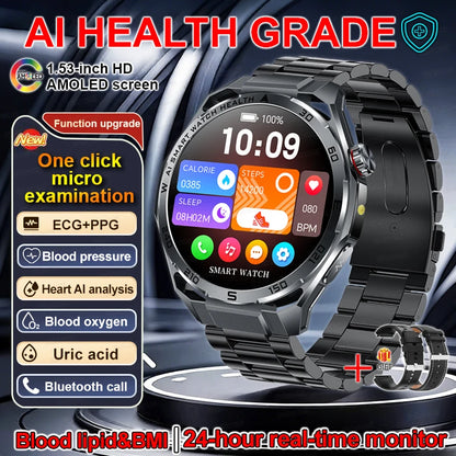 Smartwatch ECG High-End dla mężczyzn Ciśnienie krwi Lipidy Tlen we krwi Analiza ciała Kwas moczowy Monitor Zdrowia Smartwatch dla mężczyzn i kobiet