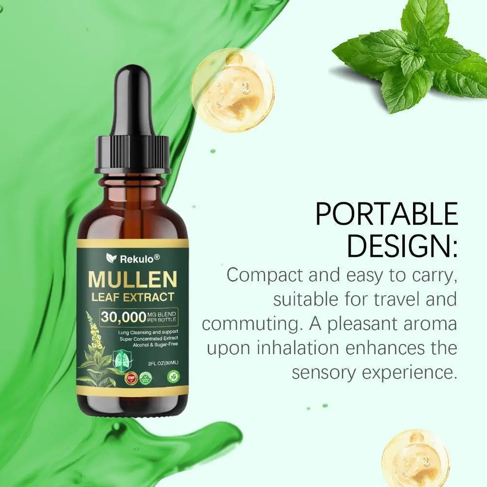 30000mg Mullein Leaf Herbal Drops, Lung Detox Cleansing Formula, Fast Absorption Natural Respiratory Health Maintenance
