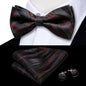 Hi-Tie Mens Bow Tie Hanky Cufflinks Set White Black Gray Silver Pre-tied Butterfly Knot Bowtie for Male Wedding silk Business