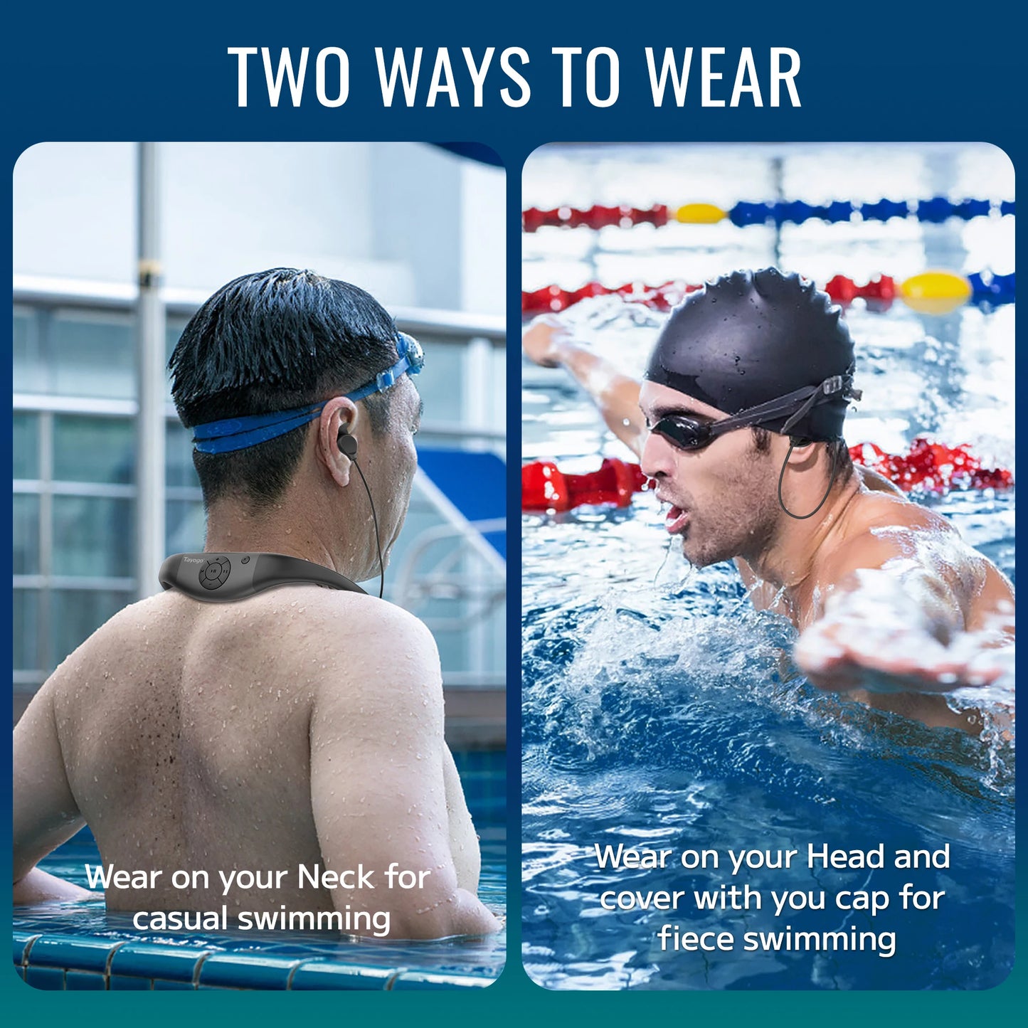 Tayogo Waterproof MP3 Player for Swimming,4-in-1 MP3 Player 32GB, Bluetooth 5.4, FM Radio, Compatible with T6 Transmitter