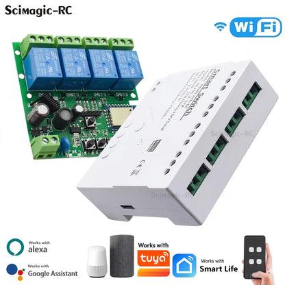 4CH Wifi Relay Smart Wireless Switch Module 4 Channel 7-32V 85-250V 220V 110V 2200W RF433 4 Way Receiver Works with Tuya Alexa