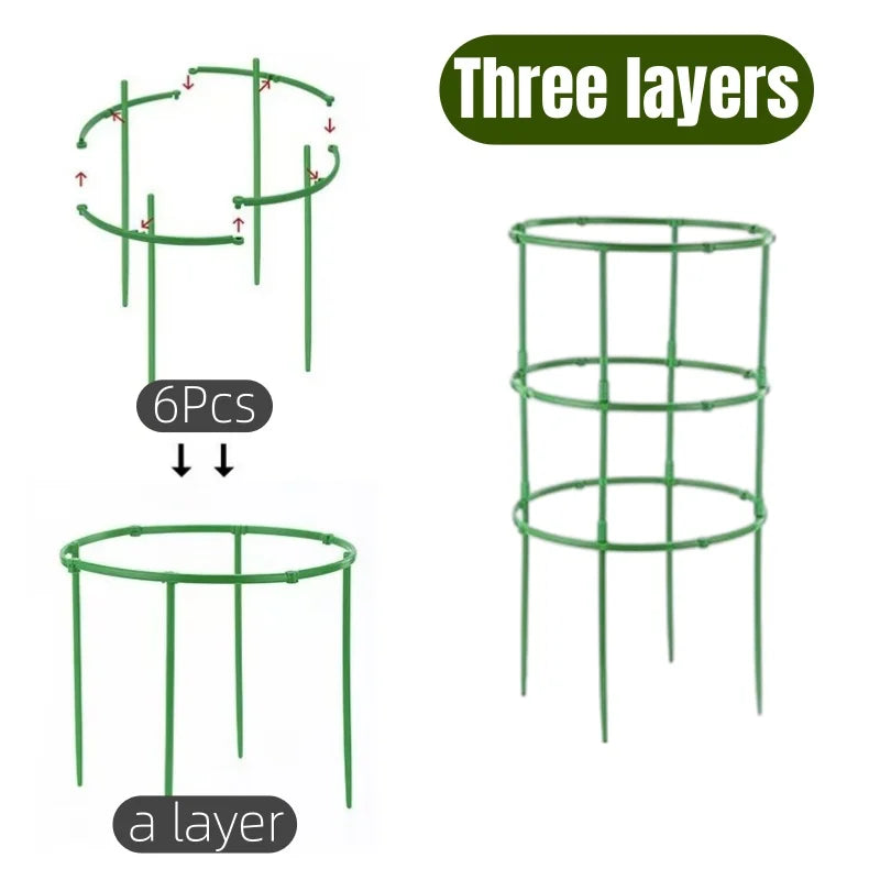 2-6Set Plant Support Plant Stakes Round Plant Support Ring Plastic Plant Cage Holder Flower Pot Climbing Trellis Gardening Tools