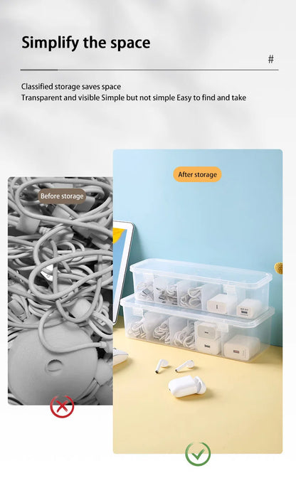 Transparent Data Cable Organizer Case Classification Dustproof Card Organizer Lid Clutter Collection Box for Office Home New
