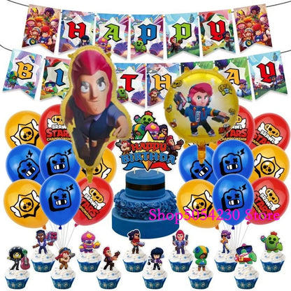 Brawl Stars Happy Birthday Party Supplies Set Cartoon Game Theme Tableware, Paper Plates & Backdrop Decorations for Celebrations
