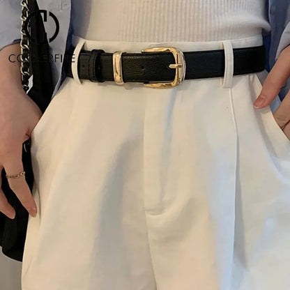 Fashion Women Genuine Leather Belts High Quality Gold Buckle Best Matching Dress Jeans Belts for Lady LB2146