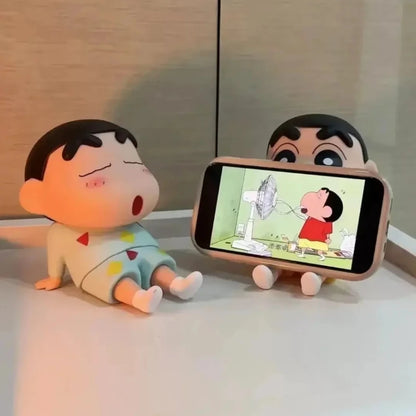 Crayon Shin-Chan Anime Figure Phone Holder Kawaii Desktop Ornaments Phone Support Mini GK Collection Decoration Toys Girls Gifts