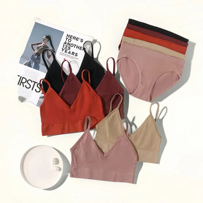 Women Seamless Bra Panties Set U Back Bra Fitness Crop Top Sexy Lingerie Set No Pads Brassiere Low Rise Briefs Underwear Set