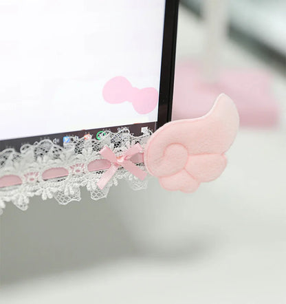 Bow Lace Cute Table Screen Decorative Computer Monitor Decorative Stickers Gaming Room Frame Display Screen Decorative Ornaments