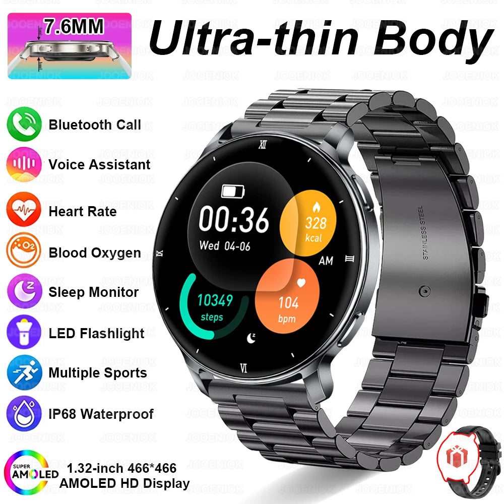 7.6MM Smart Watch 1.32'' AMOLED HD Screen Men Women Sports Watches LED Flashlight BT Call Heart Rate Health Care Smartwatch 2026