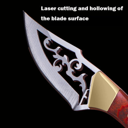Portable Mini Knife Brass Wood Unboxing Hollow Blade EDC Fixed Blade Leather Cover Cutter Outdoor Surivival Tools Gift
