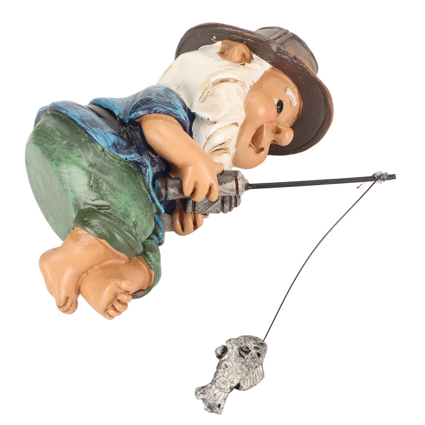 Fishing Gnome Sitter Funny UV Resistant Resin Decorative Outdoor Garden Lawn Gnome for Yard Garden Decoration