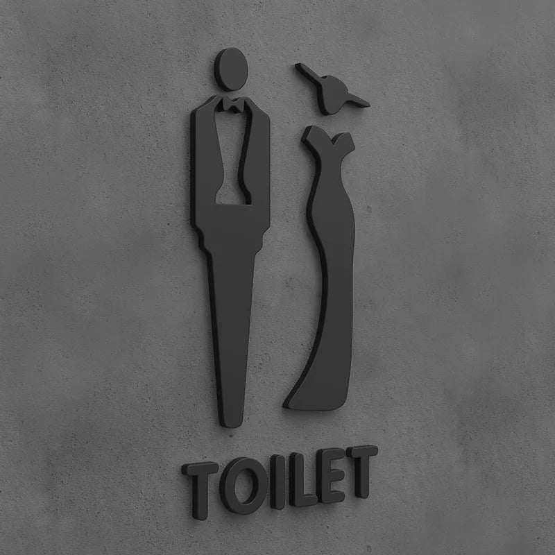 Matte Black Gold Toilet Sign Plate Acrylic 3D Wash Room Door Wall Label Sticker Wc BathRoom Signage Board Art Hotel Home Decor