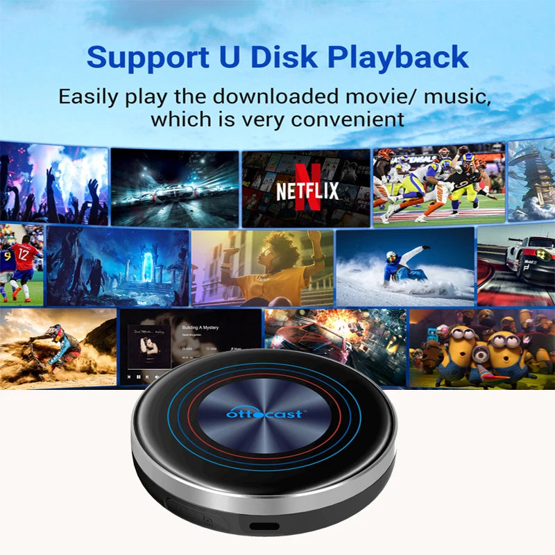 OTTOCAST i3 Carplay Ai Box Wireless CarPlay Adapter Android 13 QCM 6125 Play Store Netflix Youtube Video Box for BMW MG Hyundai