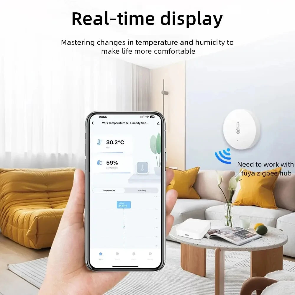 Tuya Zigbee Temperature and Humidity Sensor Intelligent Home Hygrometer work with Smart Life Alexa Google Assistant