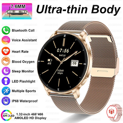 7.6MM Smart Watch 1.32'' AMOLED HD Screen Men Women Sports Watches LED Flashlight BT Call Heart Rate Health Care Smartwatch 2026