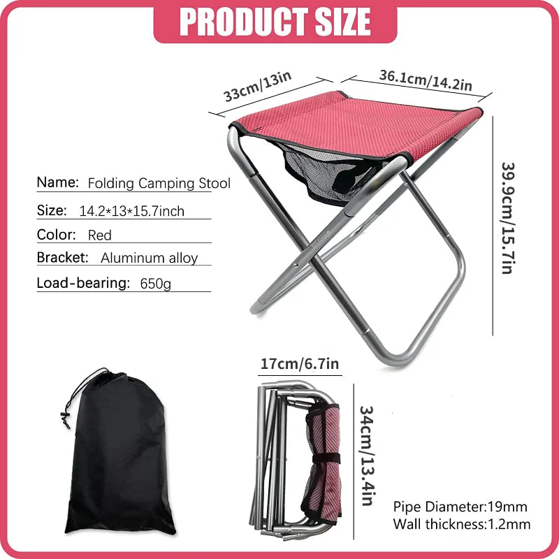 Folding Camping Stool Portable Aluminum Alloy Lightweight Foldable with Carry Bag for Fishing Outdoor Camping Hiking and BBQ