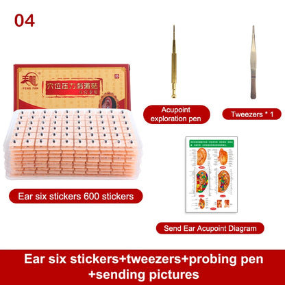 600 Patches Ear Care Red Bianstone Ear Acupuncture Massage Therapy Needle Patch Seeds Sticker Auricular Auriculotherapy Kit
