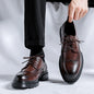 Men Korea Leather Platform Oxfords Slip on Thick Tottom for Male Derby Shoes Casual Loafers Mens Square Toe Formal Dress Shoes