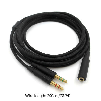 3.5mm Universal 2 in 1 Gaming Headset Audio Extend Cable For Kingston HyperX Cloud II/Alpha-/Cloud Flight/Core Headphone
