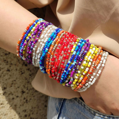10/15/20/30/40pcs Colorful Rice Beads Bracelet Set For Women Candy Color Summer Vacation Beach Charm Jewelry Gift For Girls
