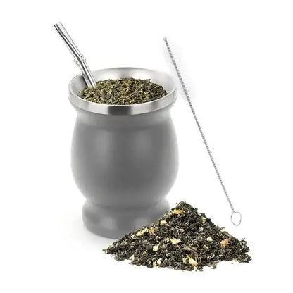 230ML Mate Cup 304 Stainless Steel Double Wall 8oz Portable Tea Mug Mate Tea Gourd With 2 In 1 Straw Spoon Give Cleaning Brush