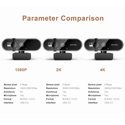4K Webcam Video Camera 2K Autofocus Streaming Web Cam With Microphone Full HD 1080P Webcams for PC/Computer/Laptop