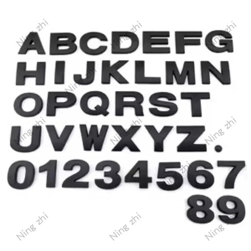 1PC Matte Black 3D Auto Metal Letter Emblem DIY Digital Alphabet Car Sticker Exterior High-About 25mm Accessory