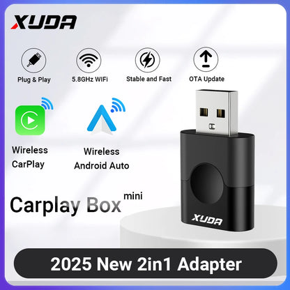 XUDA 2in1 Wireless CarPlay AI Mini Box Android Auto Box Plug&Play Automatic Connection Compatible with 99% of Cars For Car Radio