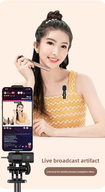 Wireless Lavalier Microphone 1 to 2 with Reverb Monitor Auto Noise Reduction for Video Live Streaming Vlog