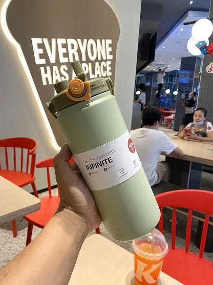 New Large Capacity Thermo Bottle with Straw Stainless Steel Thermal Water Bottle Keep Cold and Hot Thermos Cup Vacuum Flask