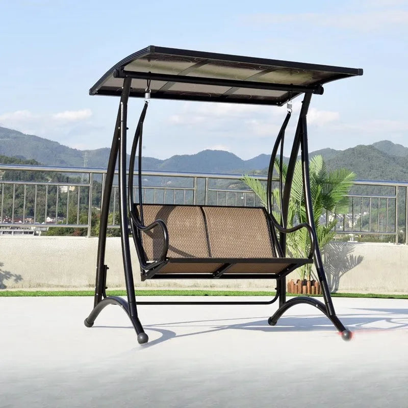 Three-person outdoor swing balcony garden suspended chair with internet-popular swing chair and lights