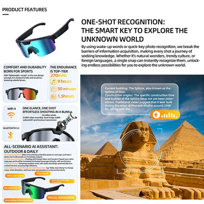 2026 Cycling Glasses with 800W HD Camera UV Protection Voice Assistant AI Translation Bluetooth Wireless Calling Cycling Glasses